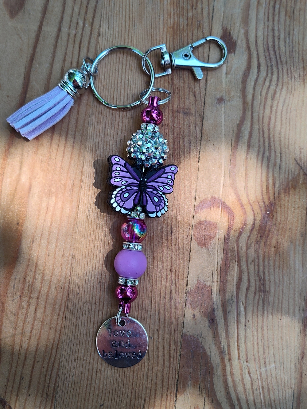 Purple Butterfly Beaded Keychain with Tassel - Love and Beloved Charm